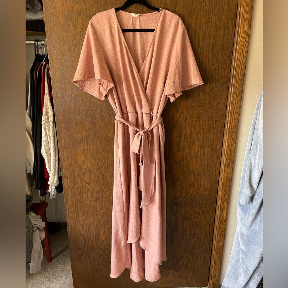 Elegant Pink Wrap Dress